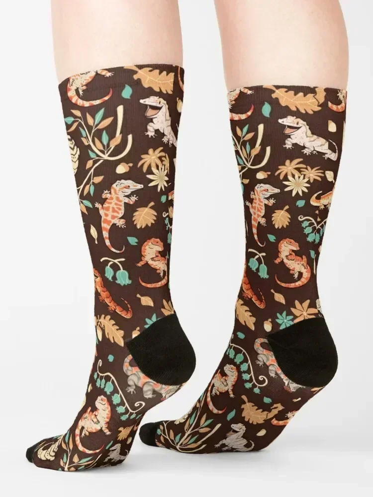 Autumn geckos in dark brown Socks FASHION floor ankle hip hop Mens Socks Women's