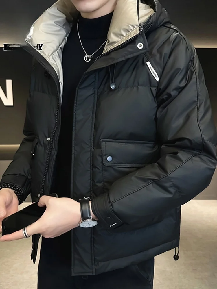 

Winter ort Thiened Cotton Jaet Men's Faion Brand Cold-resistant Hooded Coat Youth Casual Warm Polyester Fiber