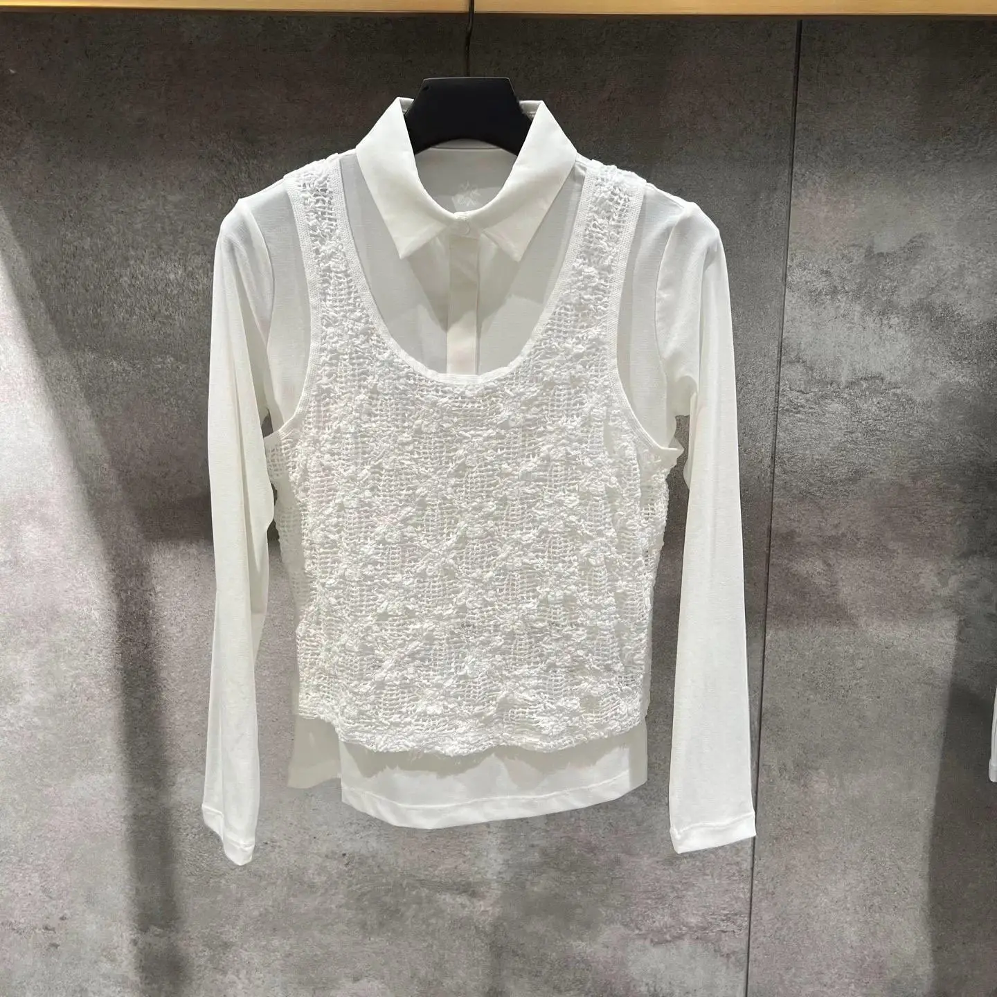Clearance Sale-Female Golf Faux Two‑Piece Jacquard Long Sleeve Pullover New Arrival Fashion Casual Outdoor Golf Sports Tops