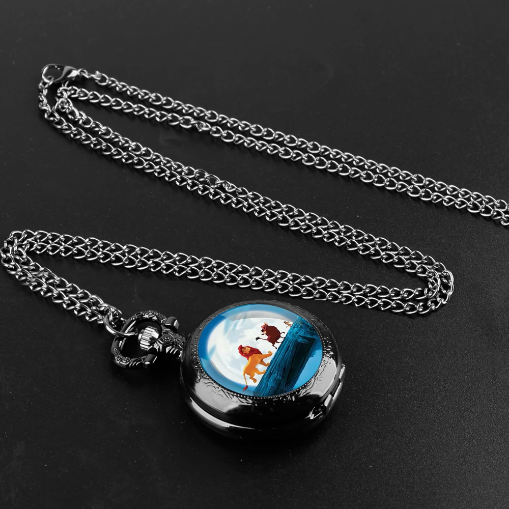 Famous Film Cartoon Theme Black Quartz Pocket Watch Gift Set with Durable Chain and Arabic Numeral Face Timeless Present for Boy