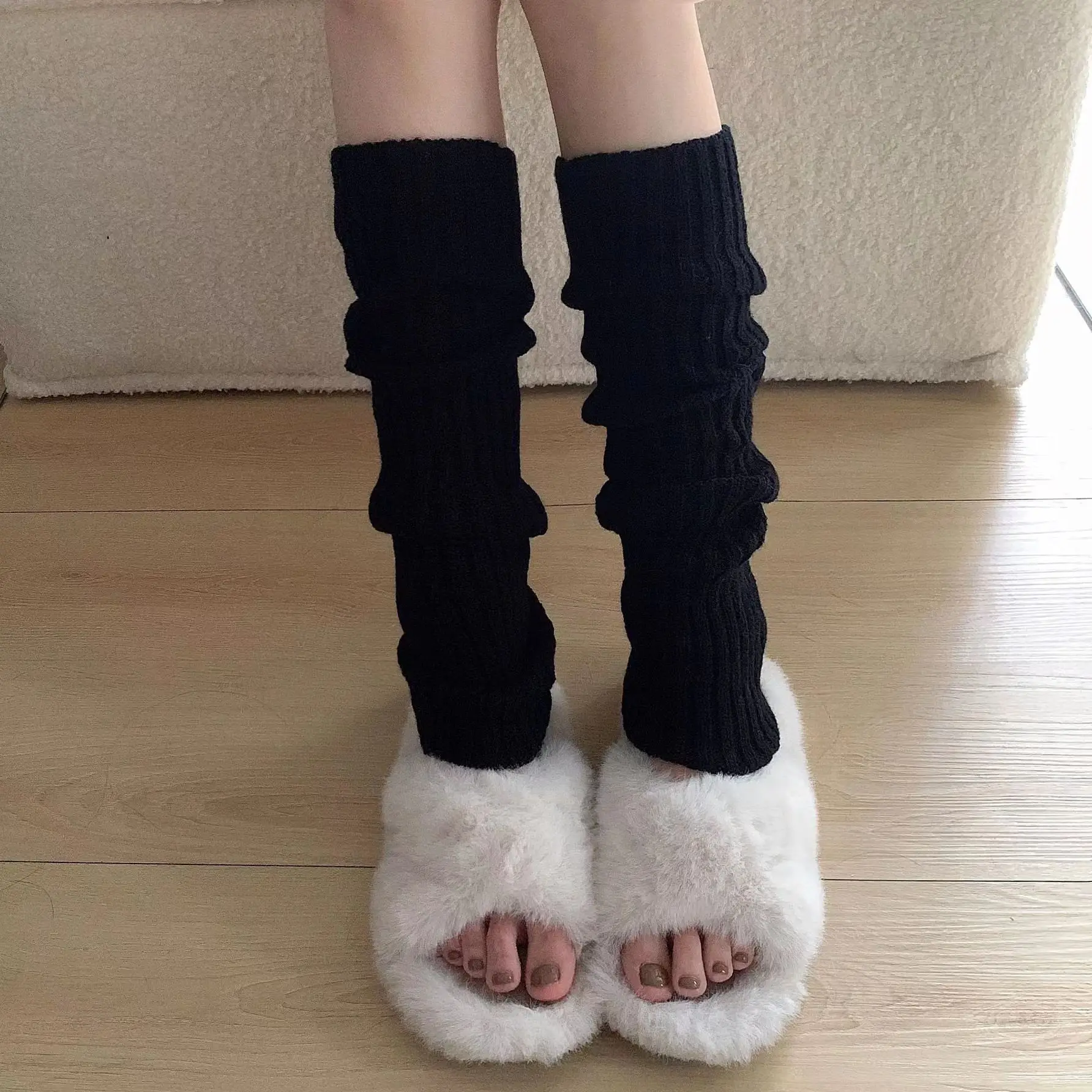 Socks Woman Winter Knitted Thick Warm Black White Long Sock Y2K Lolita Cute Thigh High Solid Color Socks for Women New Fashion