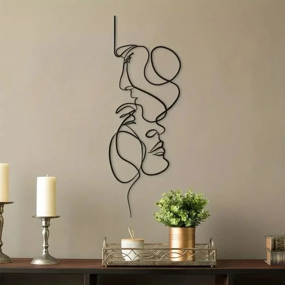 Indoor face line art decorative metal jewelry, forged iron silhouette explosion, available in stock, wall-mounted abstract metal
