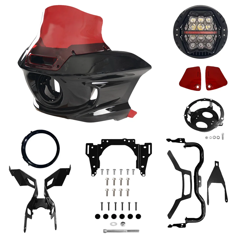 

Headlight Fairing 6.5" 8.5" Red Windshield Bracket&5.75" Headlight for Harley Dyna Super Glide 06-2014 Street Bob FXDB 2006-2017