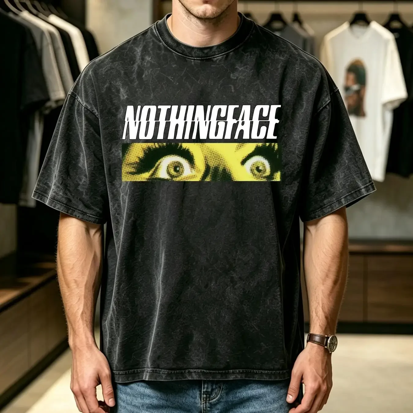 washed T Shirt Nothingface Size S M L 2345XL  Cotton vintage Washed streetwear Top For Everyday Wear Breathable Comfortable