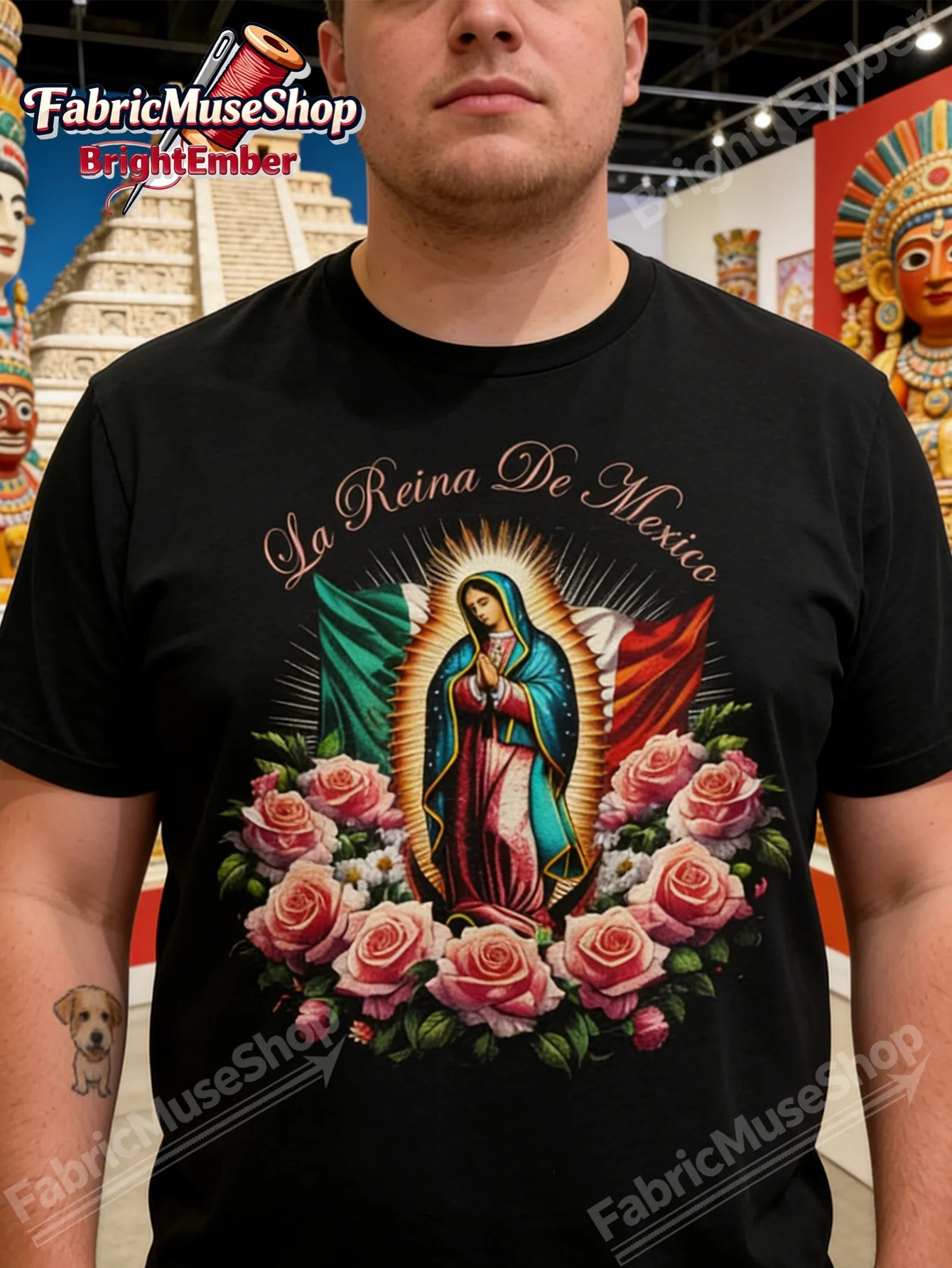 Camiseta Virgen de Guadalupe |   Iconografía Religiosa Mexicana con Nuestra Señora de Guadalupe e Inscripción en Español, Casual y Transpirable