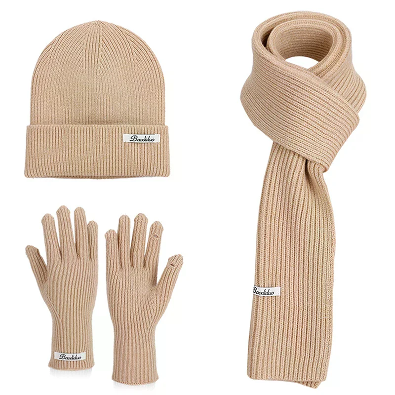 3 pièces hiver tricoté chapeau pour femmes écharpe gants ensemble bordeaux confortable doux décontracté chaud chapeau ensemble extérieur coupe-vent équitation ensemble
