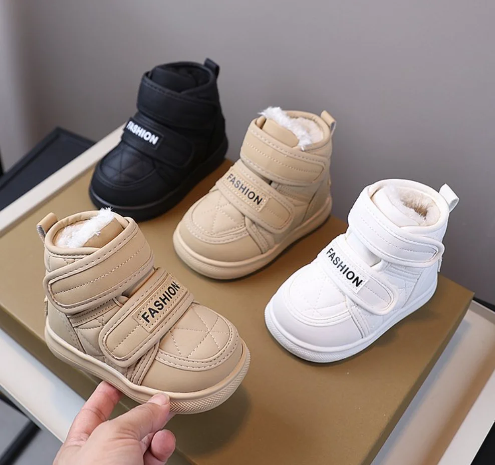 2026 Winter Children Leather Waterproof Snow Boots Boys Girls Fashion Non-slip Kids Plush Warm Boots Infant Cotton SNOW Shoes