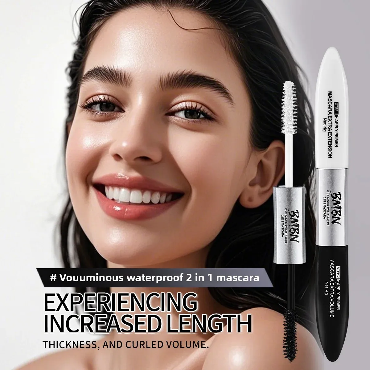 Mascara cils 2 en 1 4D en Fiber de soie, noir, Volume imperméable, Double allongement, bouclage, imperméable pour les yeux