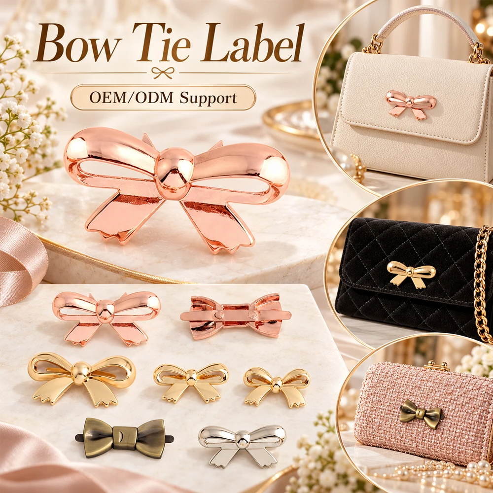 10/50/100PCS Metal Bow-knot Buckles Label For Leather Handbag Shoes Purse Decor Tag DIY Hardware Sewing Clip Clasp Accessories