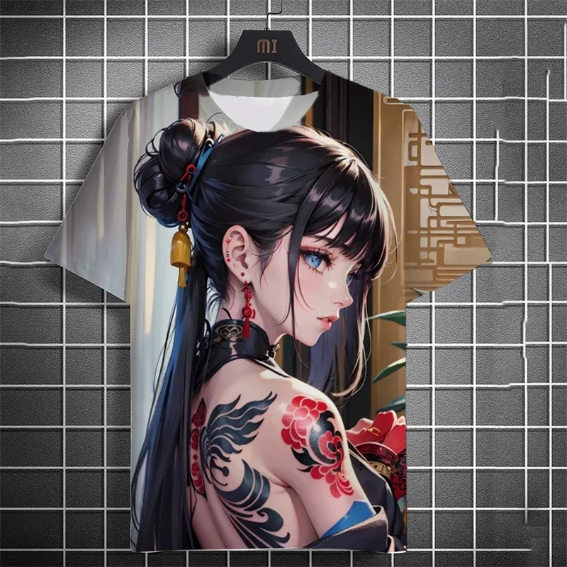 Full Print Beauty Girl Graphic T Shirt For Men Casual Short Sleeve Round Neck Loose Tshirts Tops Men's Oversized Tees Streetwear