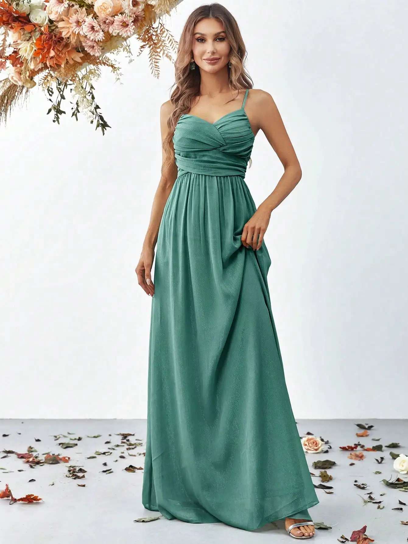 Spaghetti Strap Sleeveless Chiffon A Line Evening Dresses