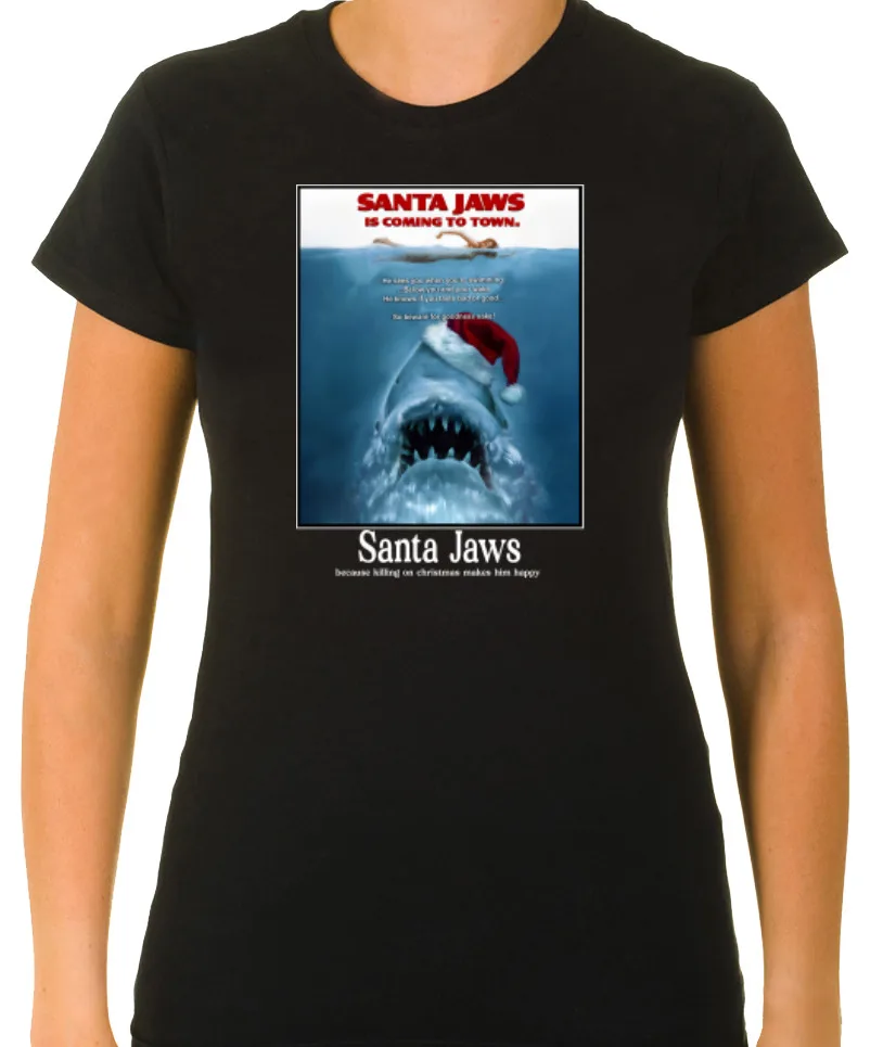 Jaws Santa Women 3 4 T Shirt L801