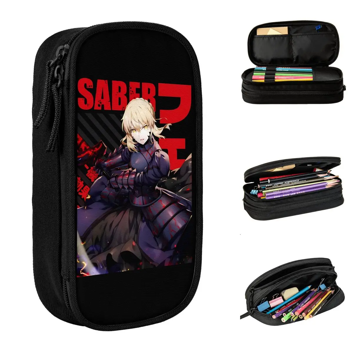 Fate Stay Night Anime Saber Alter Pencil Case Pencilcases Pen Holder Student Big Capacity Bag Students School Gift Stationery