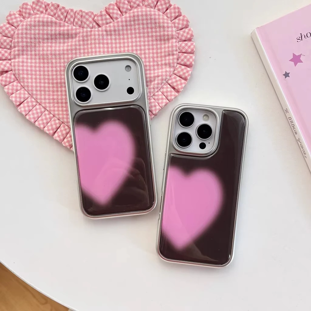

Модный градиентный розовый чехол с гальваническим клеем Love Heart для iPhone 17 Air 16 Pro Max 15 14 Plus 13 12 11 Задняя крышка