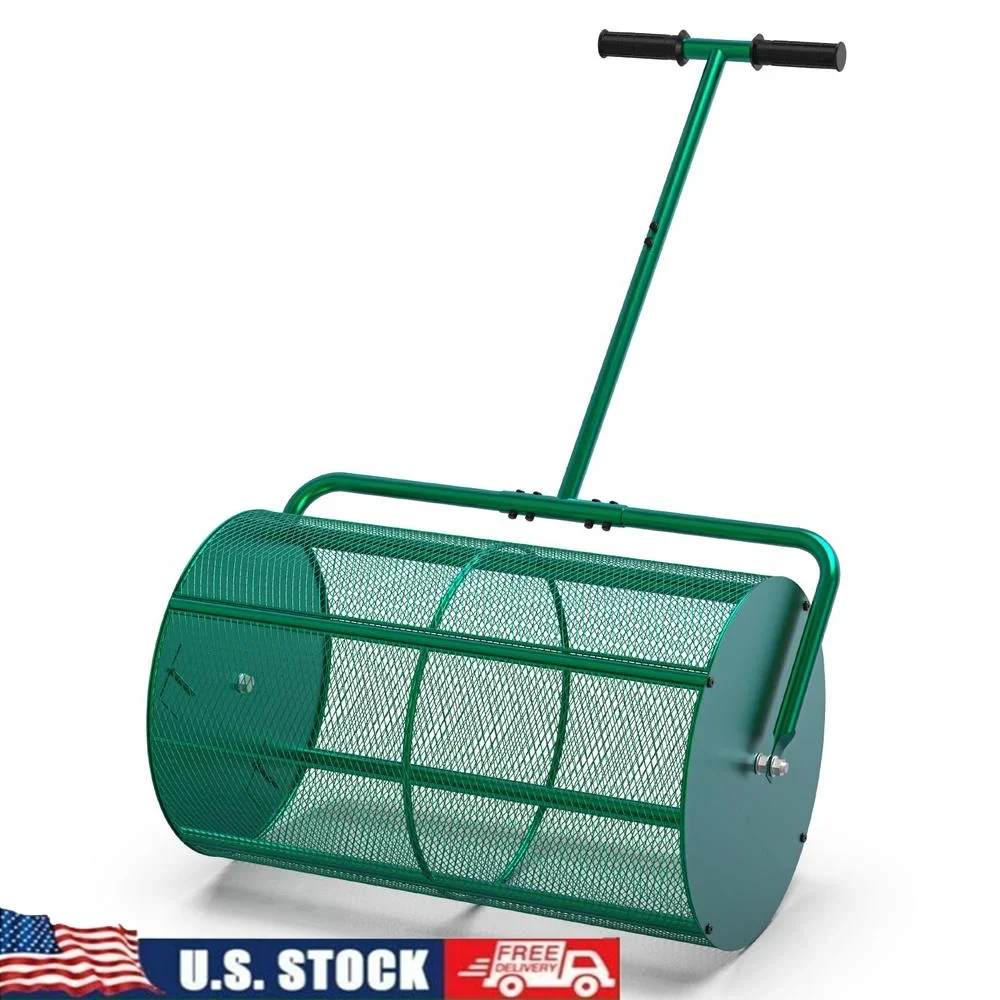 Compost Spreader Roller Lightweight Metal Mesh Lawn Fertilizer Drop Seeder Garden Tool T Handle 24In Peat Moss Spreader Easy Use