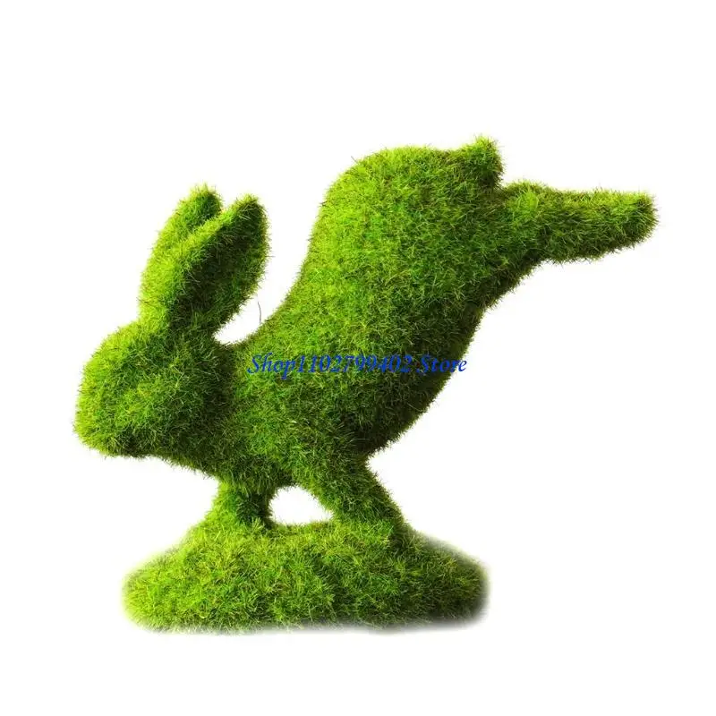 547F Artificial Plant Green Flocking Rabbit Bunny Handmade Animal Easter Decoration Garden Home Ornament