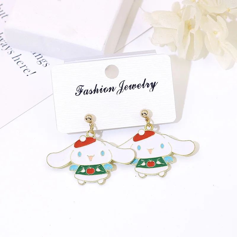 MINISO Christmas Earrings for Female Niche Design 925 Silver Needle Sanrio KT Cat Jade Guigou Pendant Earaccessory