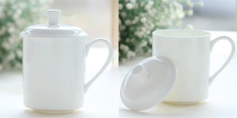 500ML, Bone China Coffee Cup Set, Pure White Ceramic Mug with Lid, for Couples Mug Coffee, Cafetiere Vintage Novelty Cup