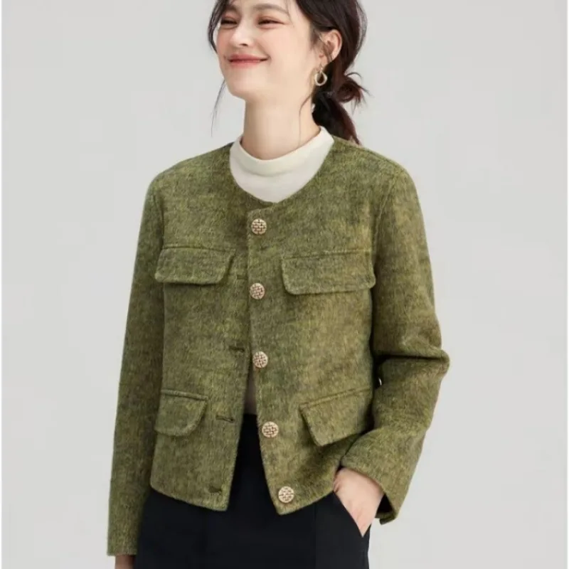 Veste courte en tweed pour femme, col rond, simple boutonnage, haut de haute qualité, mode élégante, Comb Piedmont, automne et hiver