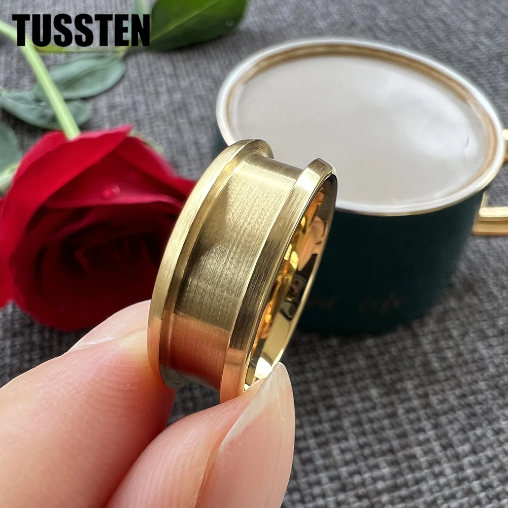 

Dropshipping TUSSTEN Wholesale 8MM Gold Color Tungsten Channel Ring Dome Band Blanks 5.0 Groove Brushed Finish