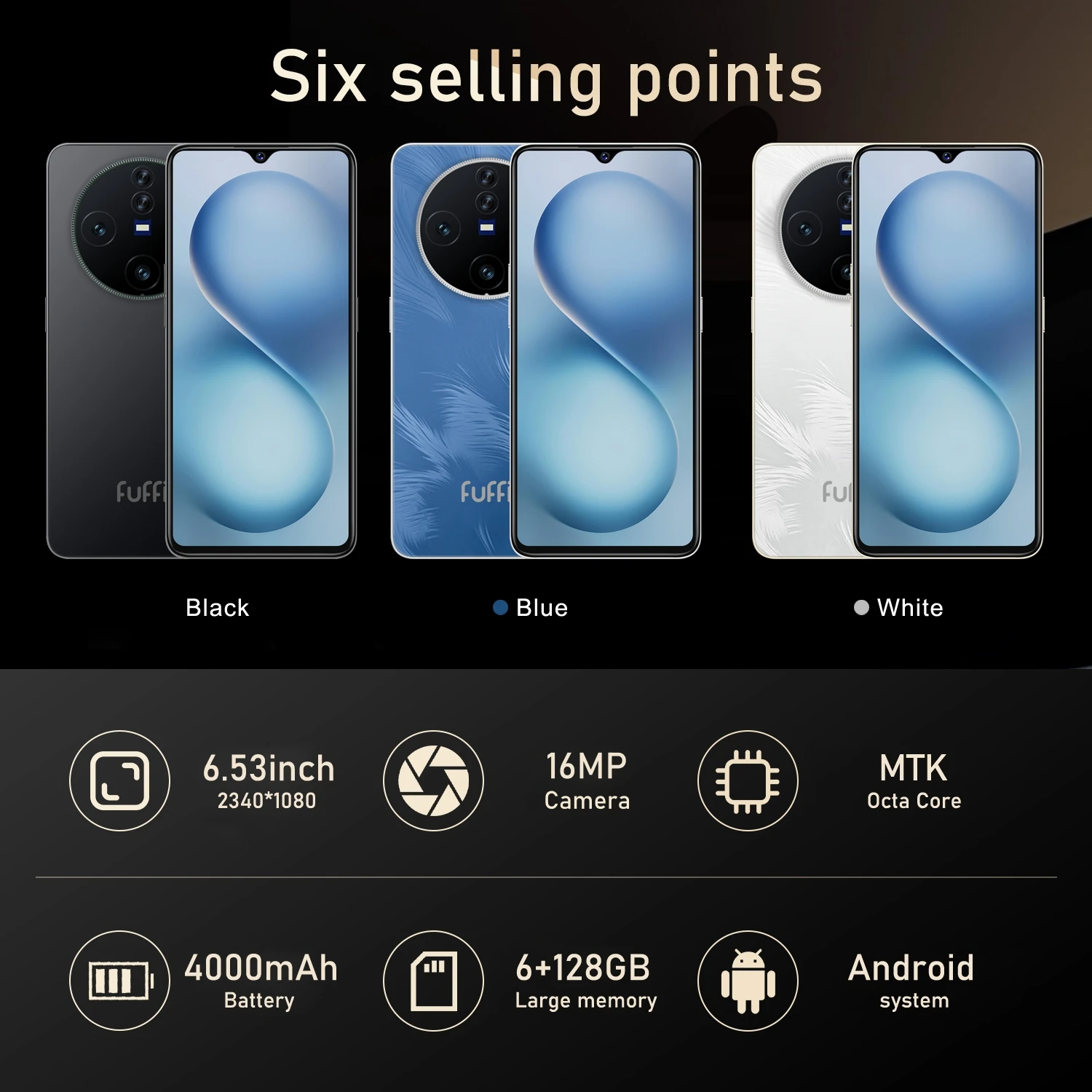 Global Versie X200 Smartphone Android 12 6.53 inch Scherm, 6 + 128 GB 8 + 16MP Mobiele Telefoon 4000 mAh Voor Google Play Store Telefoon