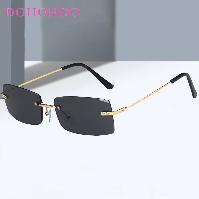 

Classic Luxury Rectangle Rimless Metal Leg Women Sunglasses Design Brand Men Sunglass Summer Travel Drive Eyewear UV400 Unisex