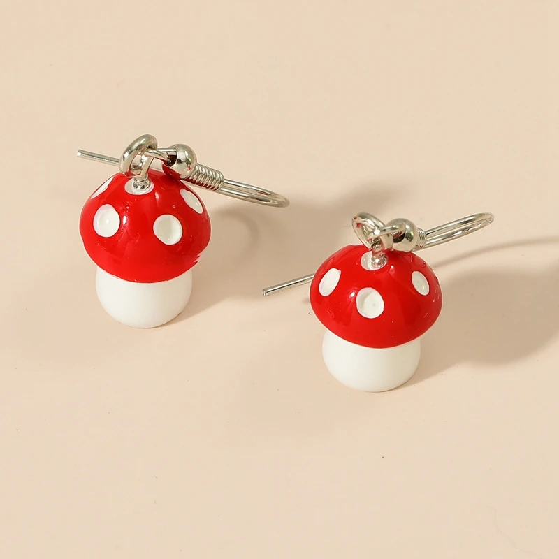 Sweet Cartoon Cute Mushroom Earrings Acrylic Multi-color Polka Dot Creative Pendant Earring For Girl Women Children Jewelry Gift