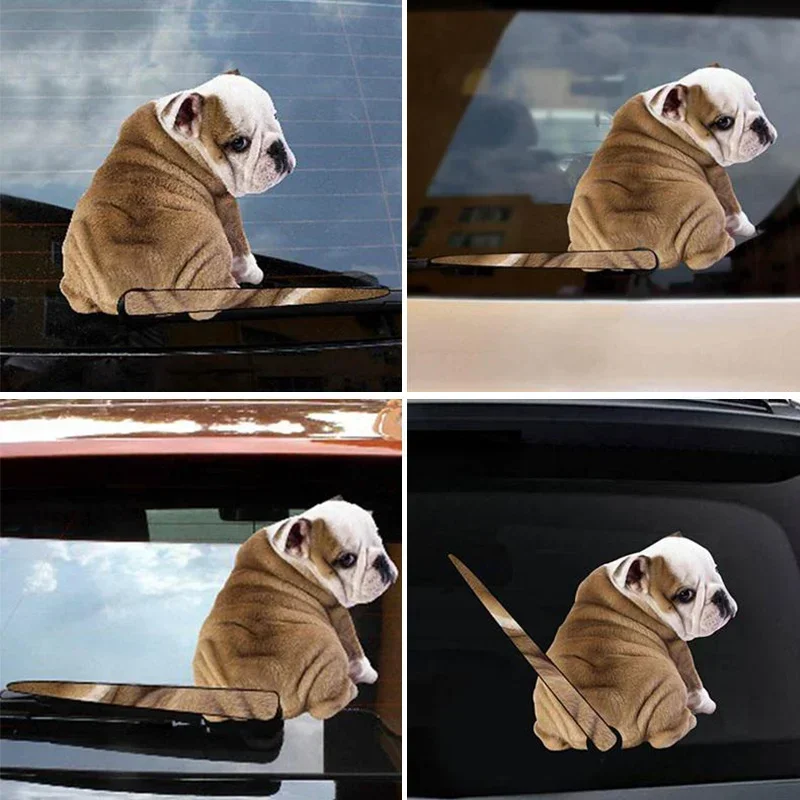 3D Window Car Stickers Cute Bulldog Moving Tail Wiper Stickers for Rear Windshield Car Styling Auto Decoration Car Accessories