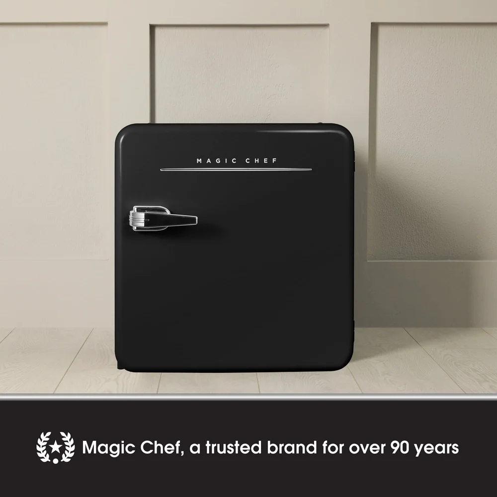 1.6 Cu Ft Retro Mini Fridge Adjustable Glass Shelf LED Light Energy Efficient Compact Refrigerator Dorm Office Kitchen