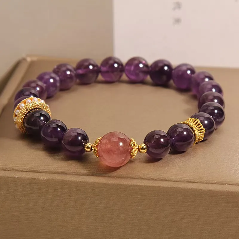

Новый браслет из натурального кристалла аметиста, женский изысканный нишевый браслет с цветком персика, модный средневековый легкий роскошный подарок подруге