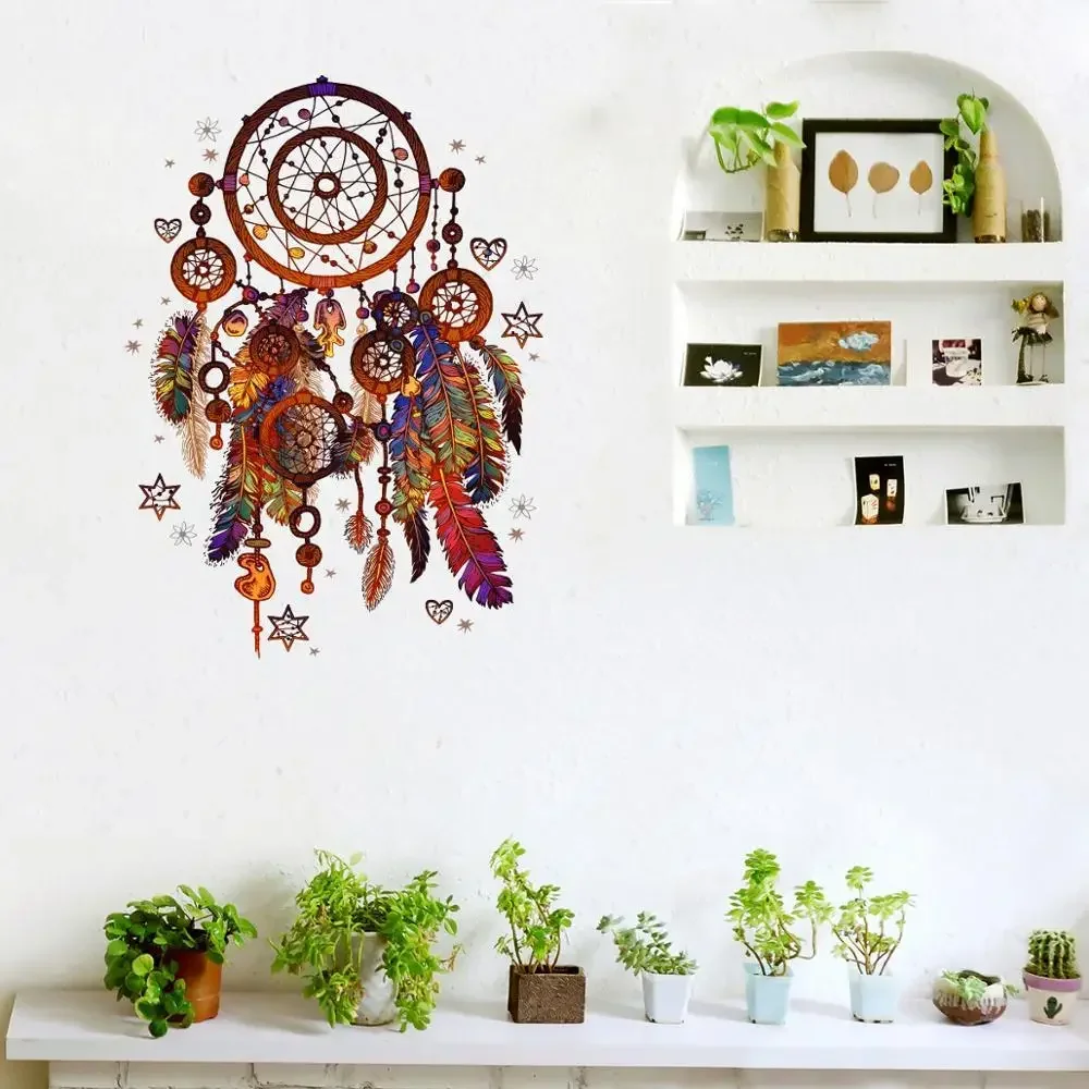 1PC Big Hot Colorful Dream Feather Catcher Wall Sticker for Girls Room Bedroom Door Glass Decoration Murals Art Home Decor