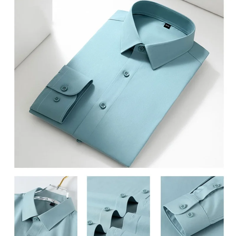 

Men's Wrinkle-Free Shirt Soft Smooth Comfort Stretch Business Casual Regular Fit Big Size Solid Color Formal Office Shirts