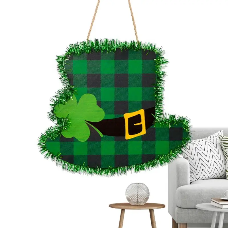 St Patricks Day Sign Shamrocks Hats Happy St Patricks Day Decor Decorative Wall Sign Pendant Green Irish Front Door Decor For St