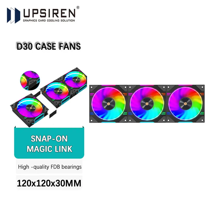 

UPSIREN D30 120X120X30mm Computer Chassis cooling fan Suitable for air cooling/water cooling radiator/5V 3PIN ARGB/4PIN PWM
