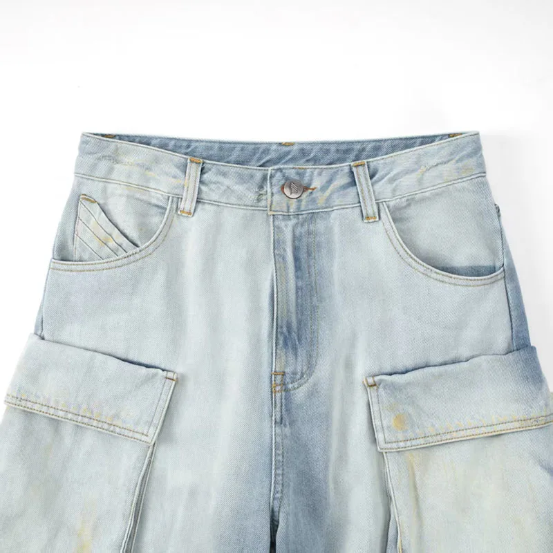 Women's jeans 2025 Winter new low waisted slim fit pure cotton wide leg pants Retro ripped cargo pants Multi pocket denim pants