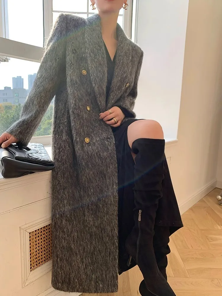 Women'S Autumn And Winter Fashionable And Sophisticated Gray Hepburn Style Brushed And Thickened Coat