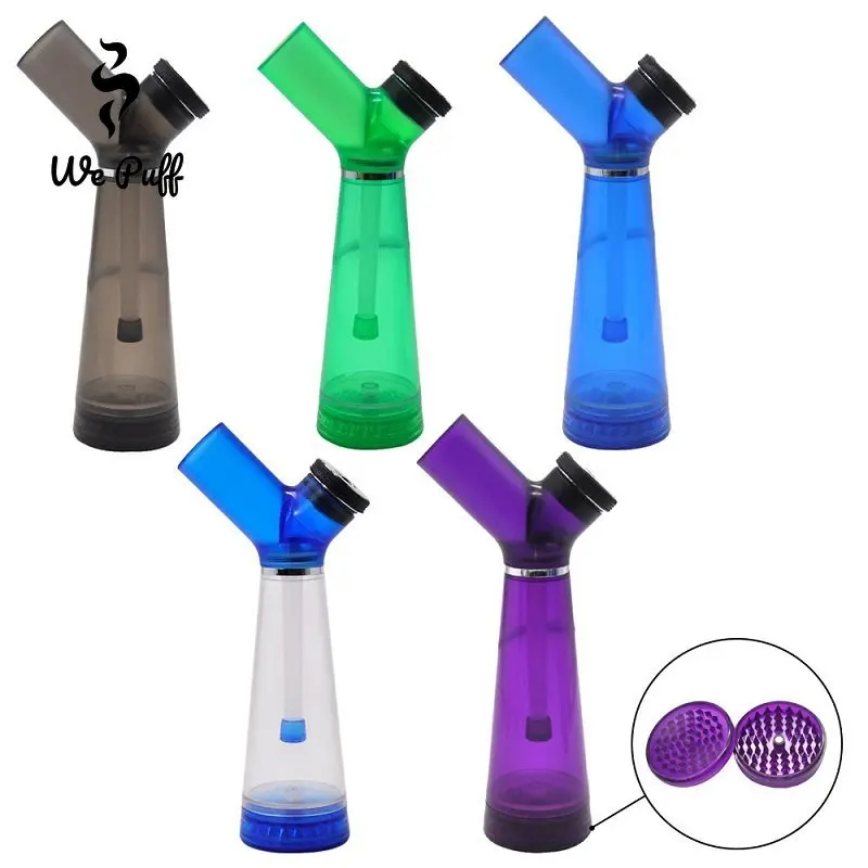 WE PUFF 2 In1 Acrylic Shisha Water Pipe Grinder Kit Built In Filter Pipes Smoking Grass Removable Tobacco Crusher Hookah Set