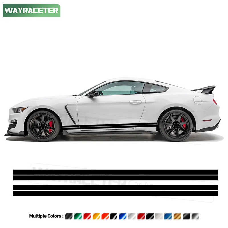 2 Pcs Racing Door Side Stripes Sticker Rocket Panel Carbon Fiber Vinyl Decal For Ford Mustang Shelby GT GT500 GT350 Accessories