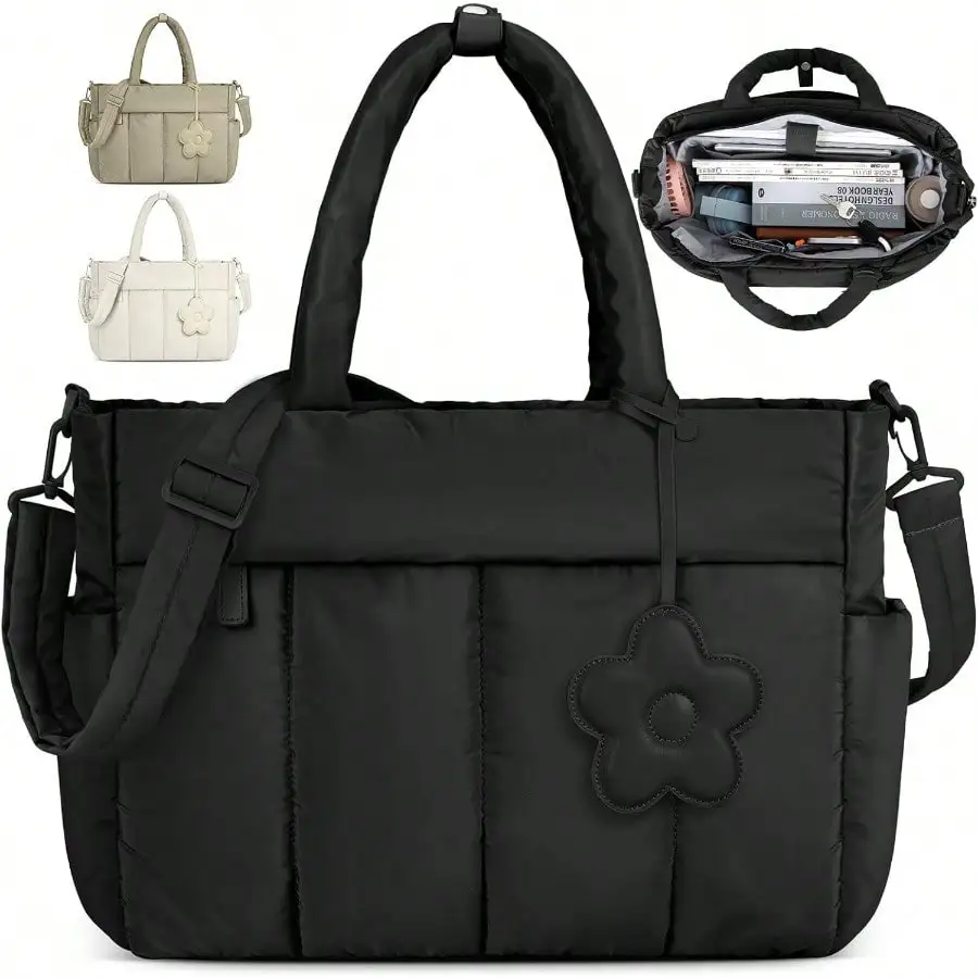 

Laptop Tote Bag For Women 15.6 Inch Lightweight Puffer Work Tote Bag Quilted Travel Bags With Shoulder Strap Large Computer Briefcase Teacher Nurse Bag For Casual Office Travel