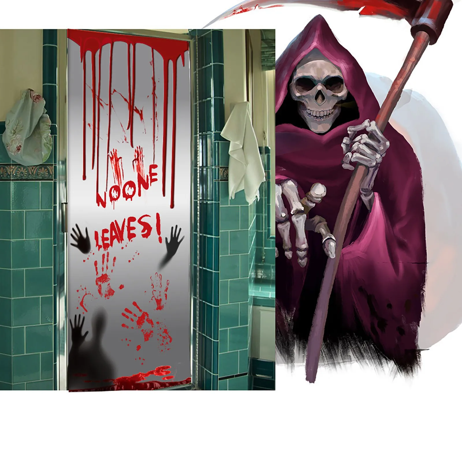 Spoof Blood Stains Door And Window Wall Stickers Halloween Blood Handprint Stickers festival Party Decor Window Glass Stickers view 3