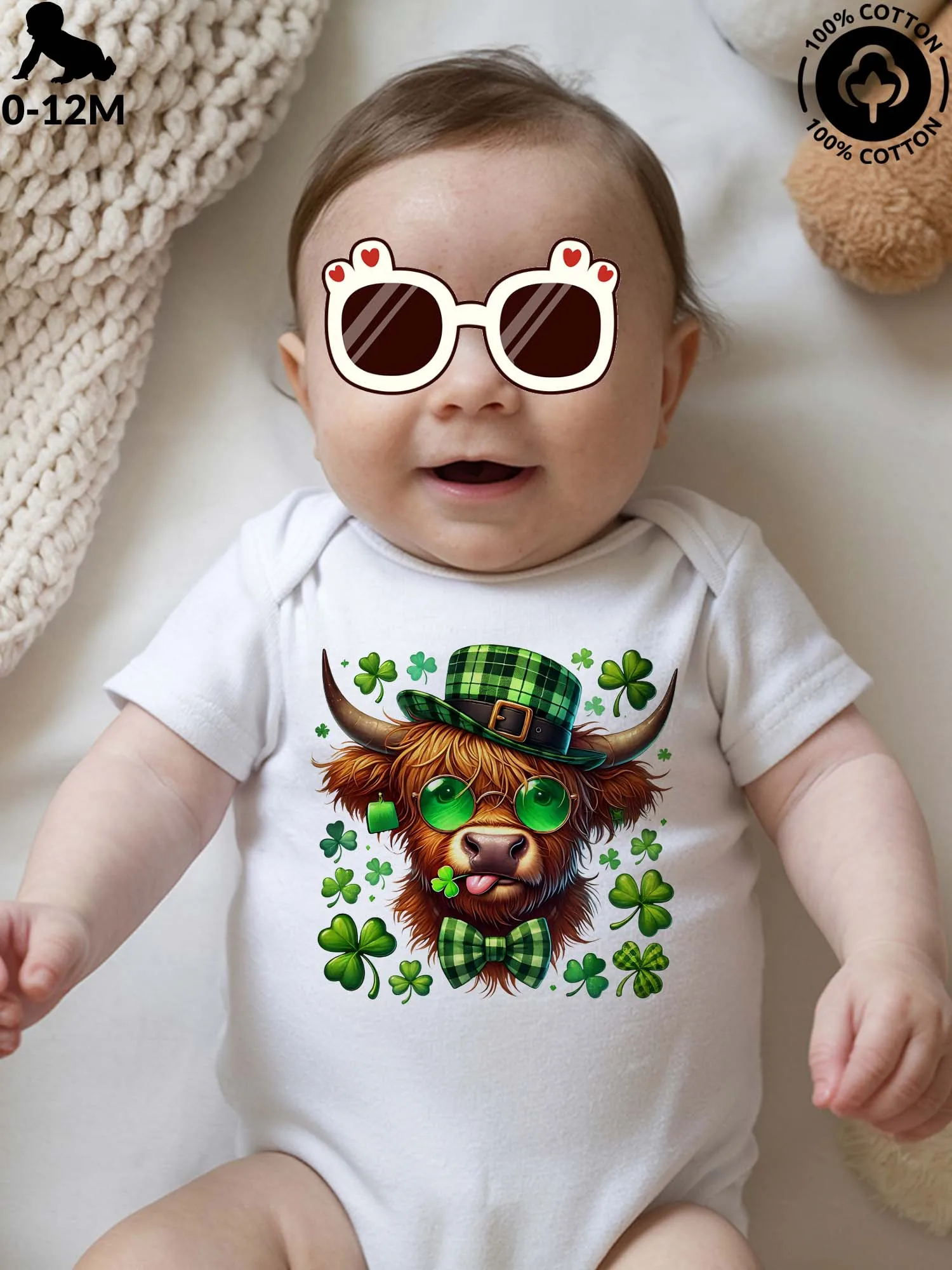 

Детский костюм для ползания унисекс Shamrocks And Highland Cattle, мягкий комбинезон из чистого хлопка, всесезонное белое боди 190GSM