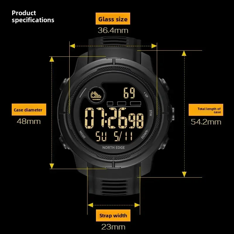 New NORTH EDGE NEW MARS 5 Men's Digital Watch Outdoor Military Sports LED Watches Waterproof 50M HR & SpO₂ Smartwatch For Men Wo
