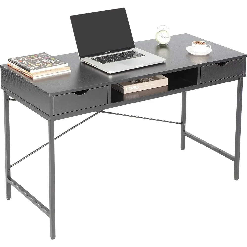 

48' Writing Desk with Drawers, Contemporary Home Office Large Computer Laptop Workstation with Storage, Black