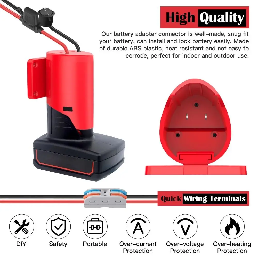 

12AWG Wire Battery Adapter With Switch Fuse Power Connector Wire Terminals Battery Conversion Kit for Milwaukee M12