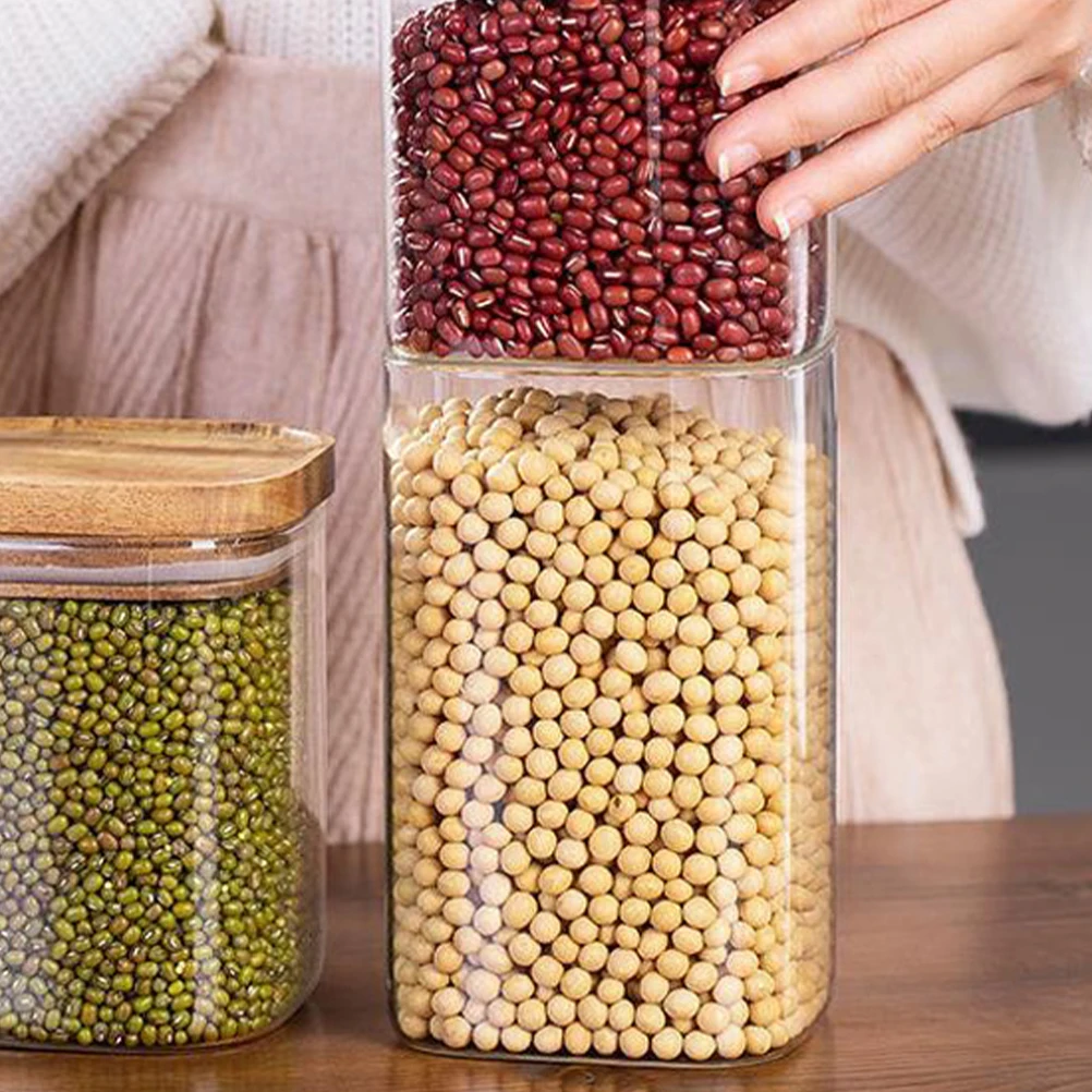 

1 pc Glass Storage Jar Airtight Food Container For Kitchen Snacks Tea Coffee Beans Honey Candy Nuts With Wooden Lid Moisture