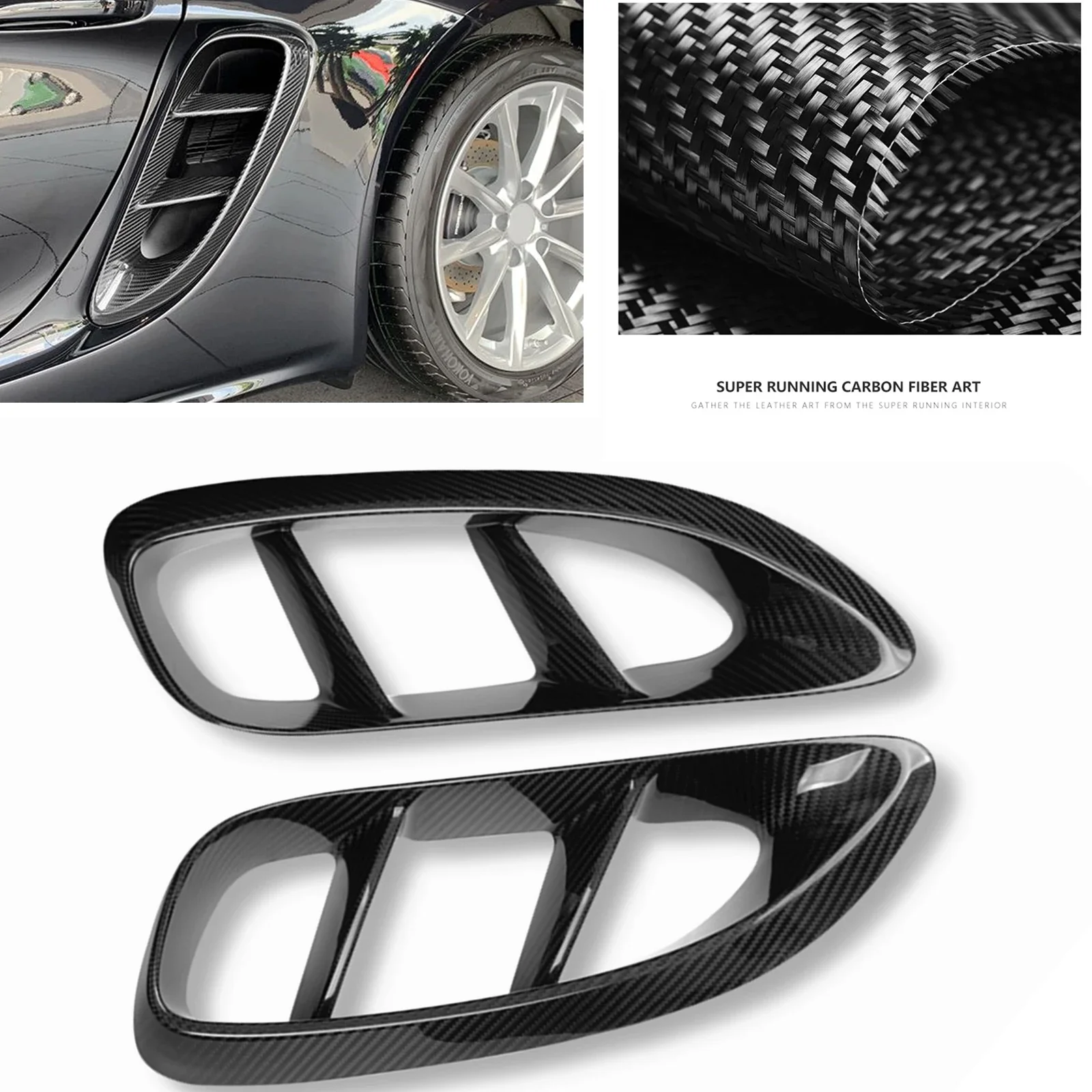 

New！ Car Side Air Vent Outlet Cover Trim For Porsche 718 Boxster Cayman 2016-2021 Carbon Fiber Flow Fender Bumper Duct Intake Gr