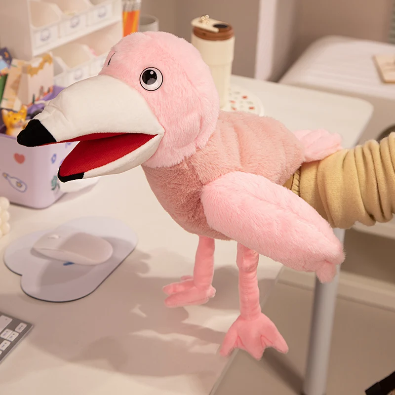 35cm Cartoon Simulation Birds Series Hand Puppet Stuffed Animal Soft Parrot Flamingo Whiteheaded Eagle Doll Funny Birthday Gifts