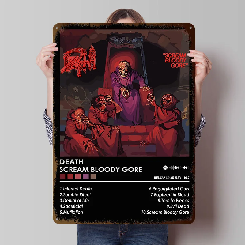 Death Scream Bloody Gore Printed Poster Customized Retro Wall Art Vintage Metal Tin Signs for Home Garage Decoration Room Decor