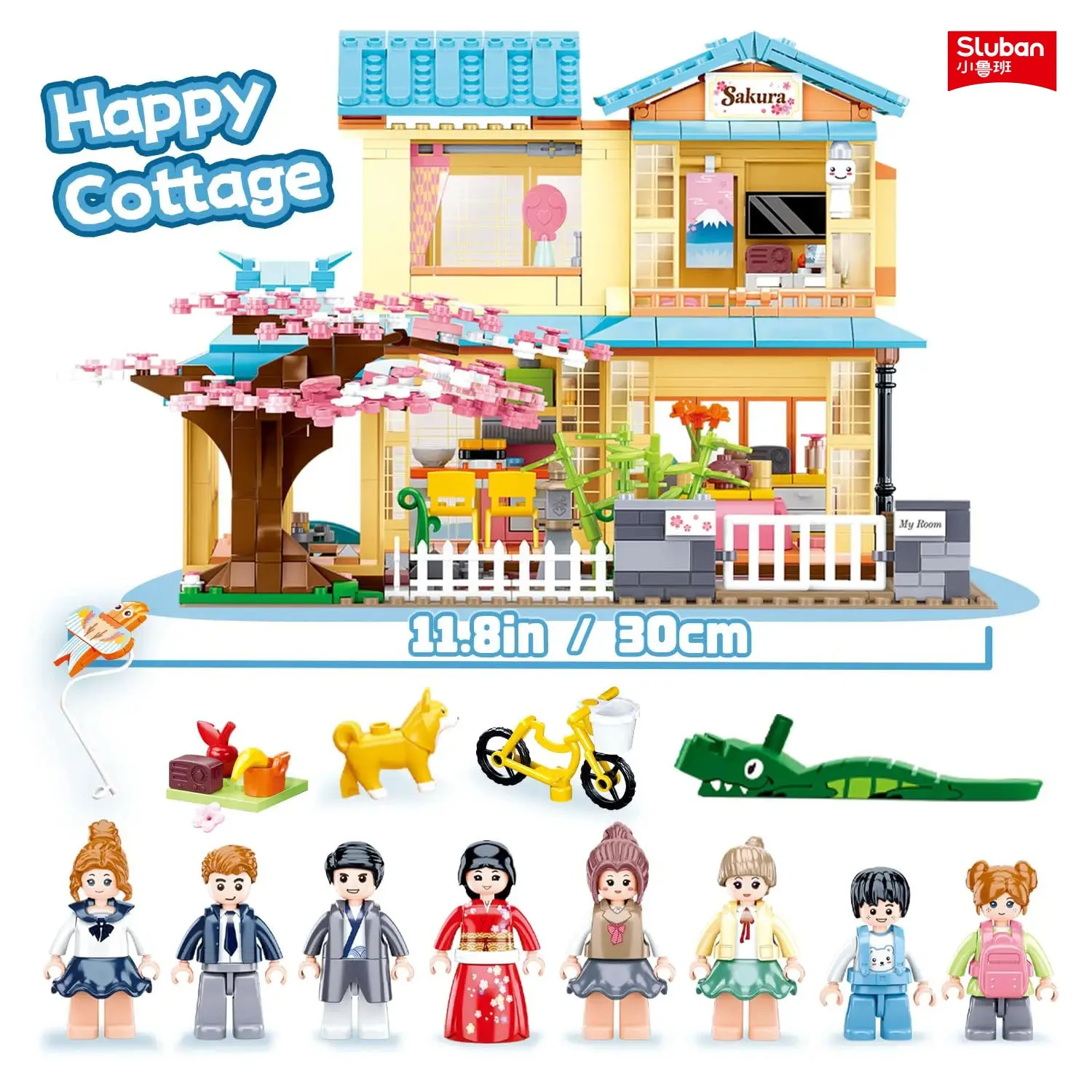 

1029PCS Cherry Tree Japanese House Building Blocks City Streetview Architecture Model Bricks Desktop Ornament DIY Birthday Gift