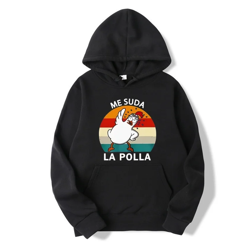 Latest vintage distressed round cartoon chicken men's hooded sweater. Couple casual loose large-sized fashionable hoodie jacket.